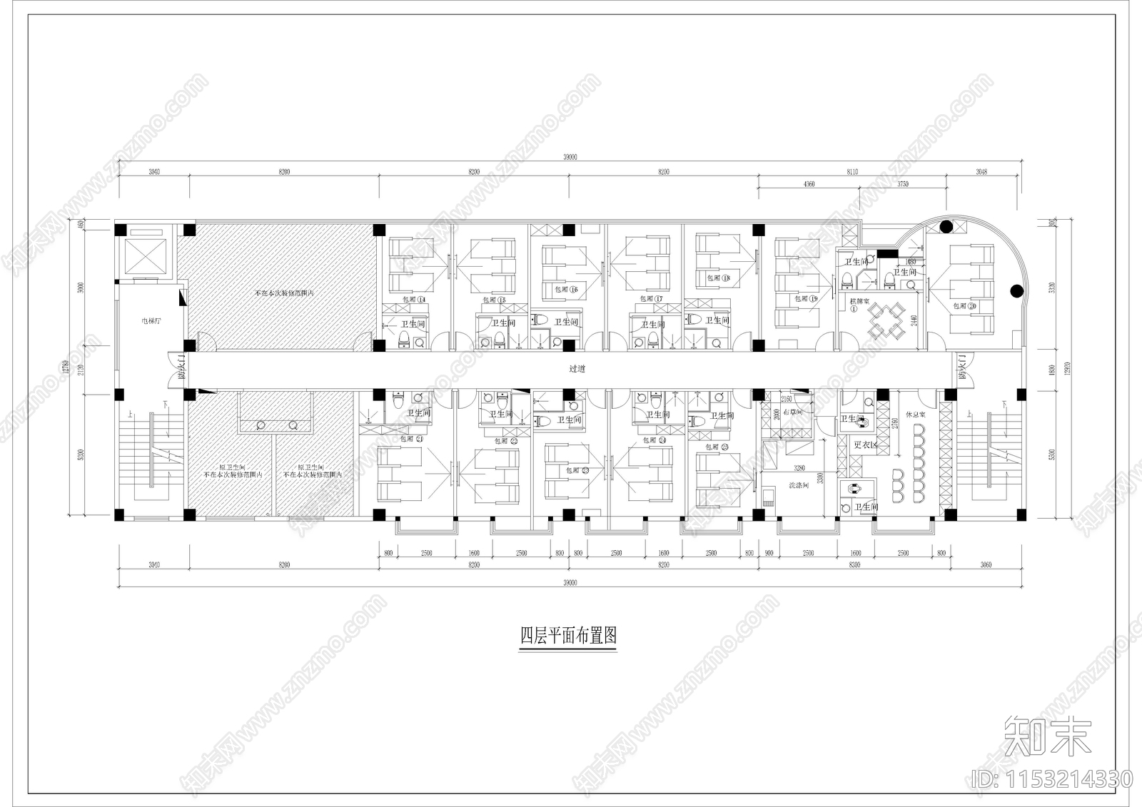 1060㎡足浴会所室内cad施工图下载【ID:1153214330】