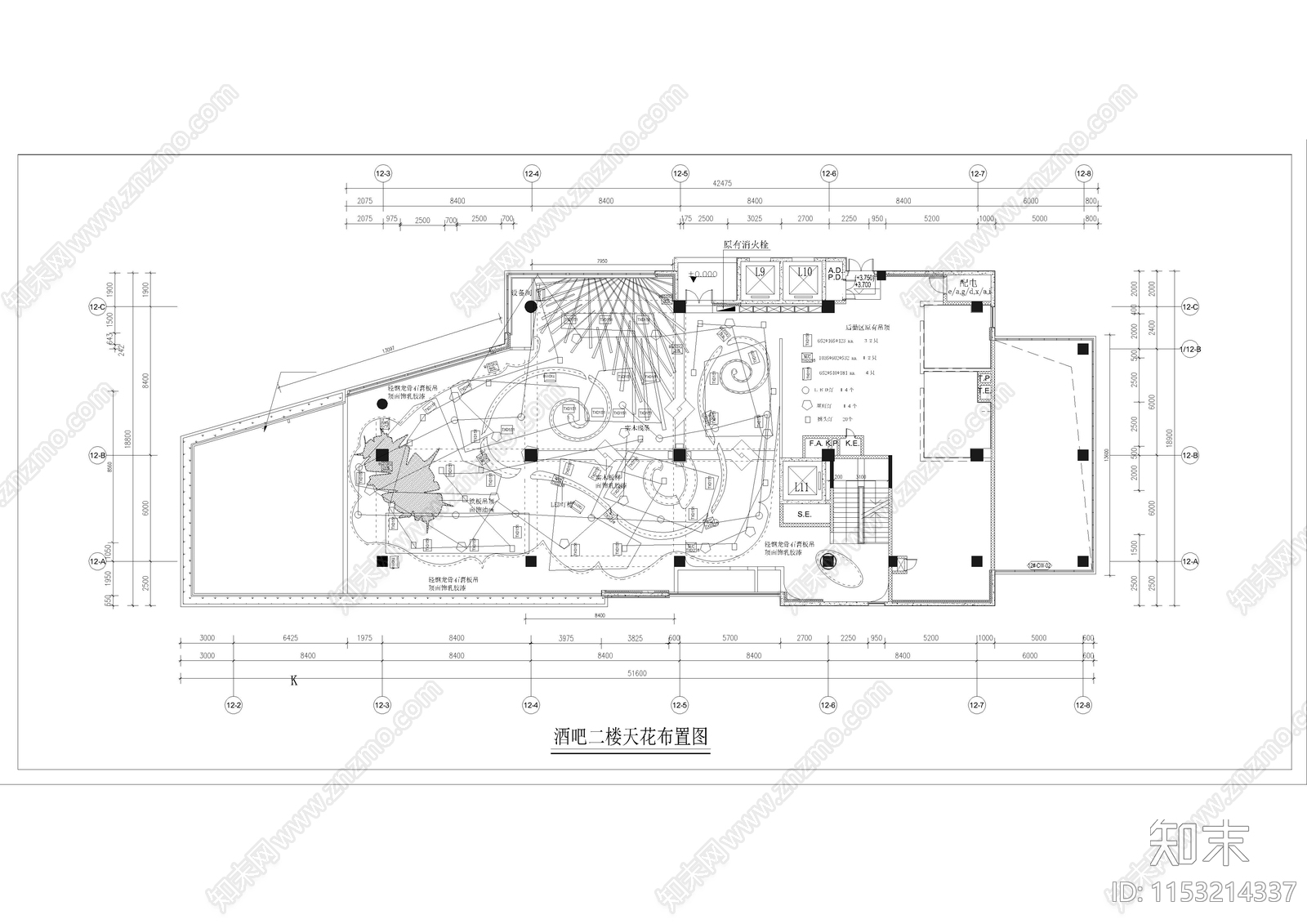 1260㎡酒吧室内cad施工图下载【ID:1153214337】