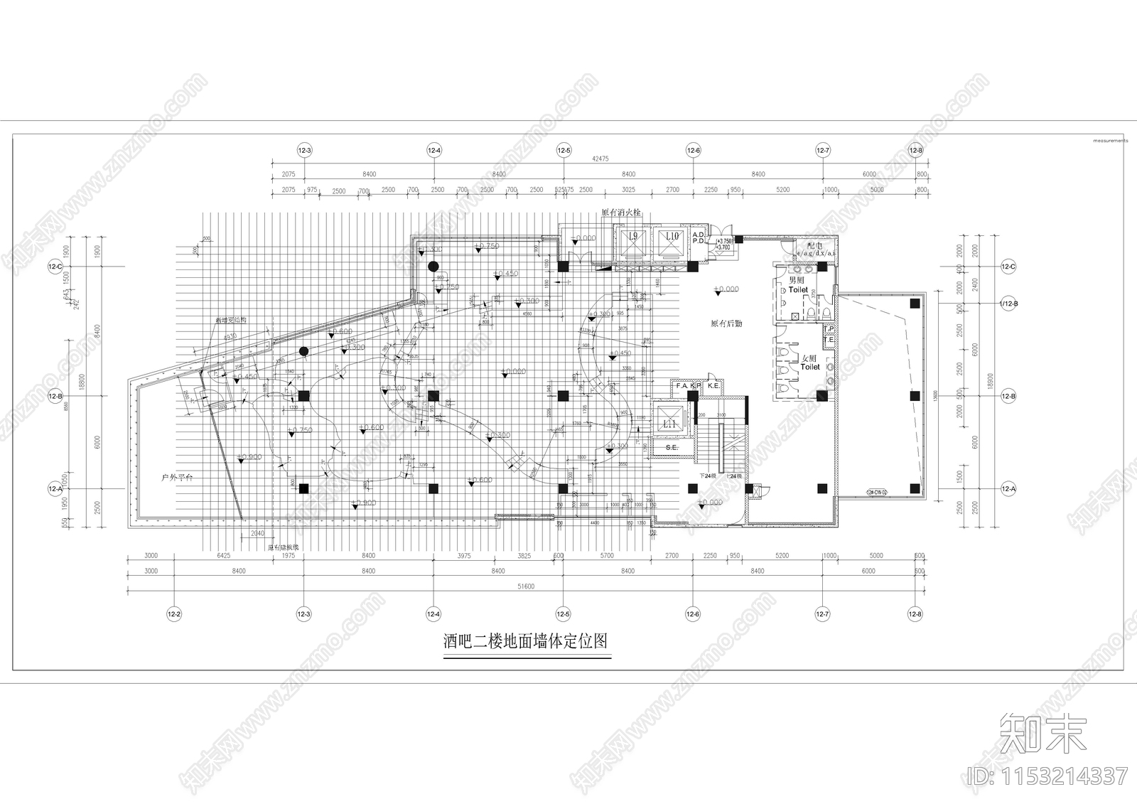 1260㎡酒吧室内cad施工图下载【ID:1153214337】