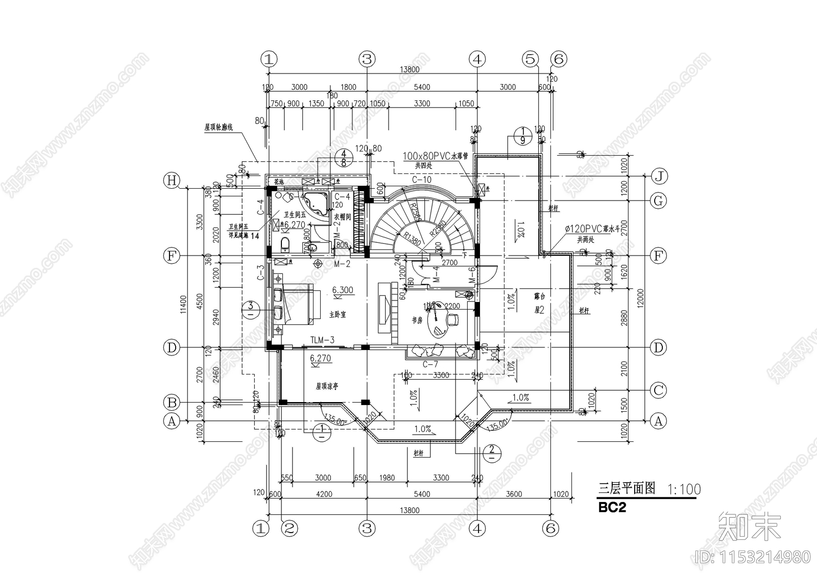 别墅建筑cad施工图下载【ID:1153214980】