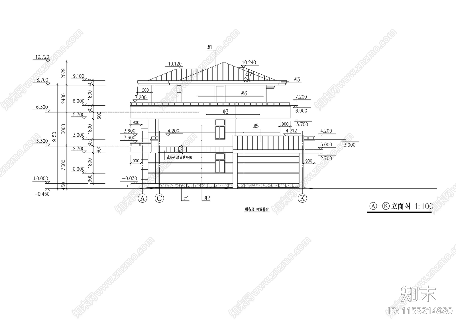 别墅建筑cad施工图下载【ID:1153214980】