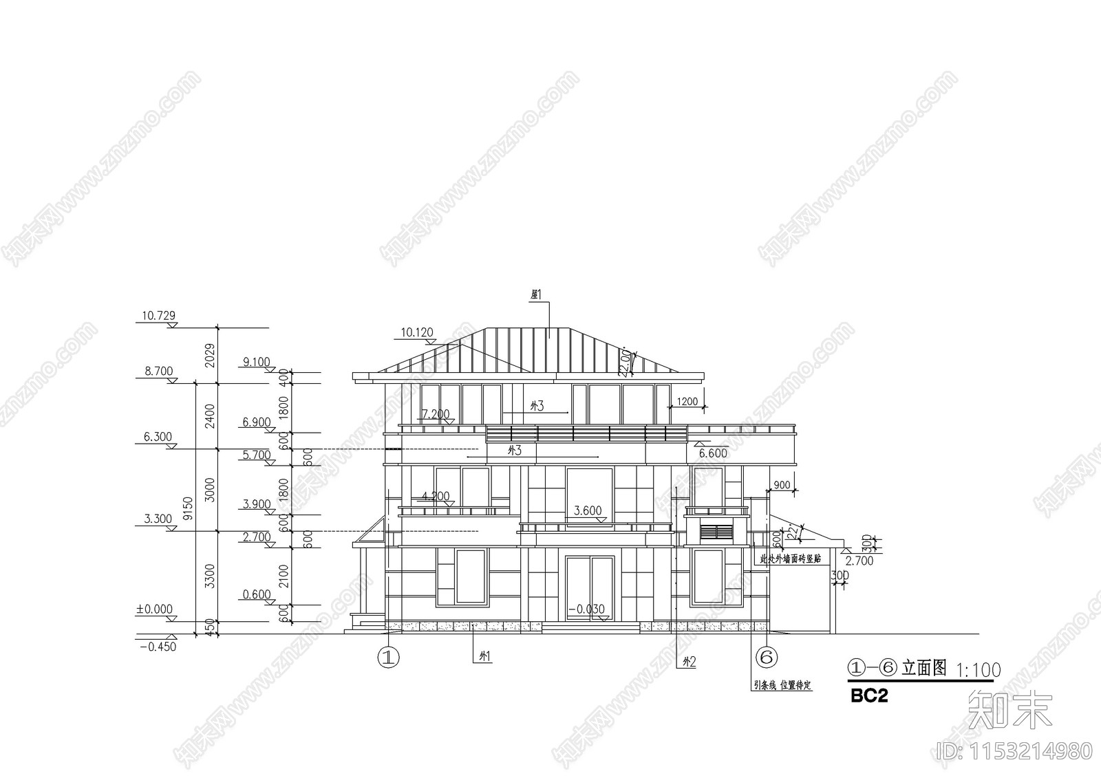 别墅建筑cad施工图下载【ID:1153214980】