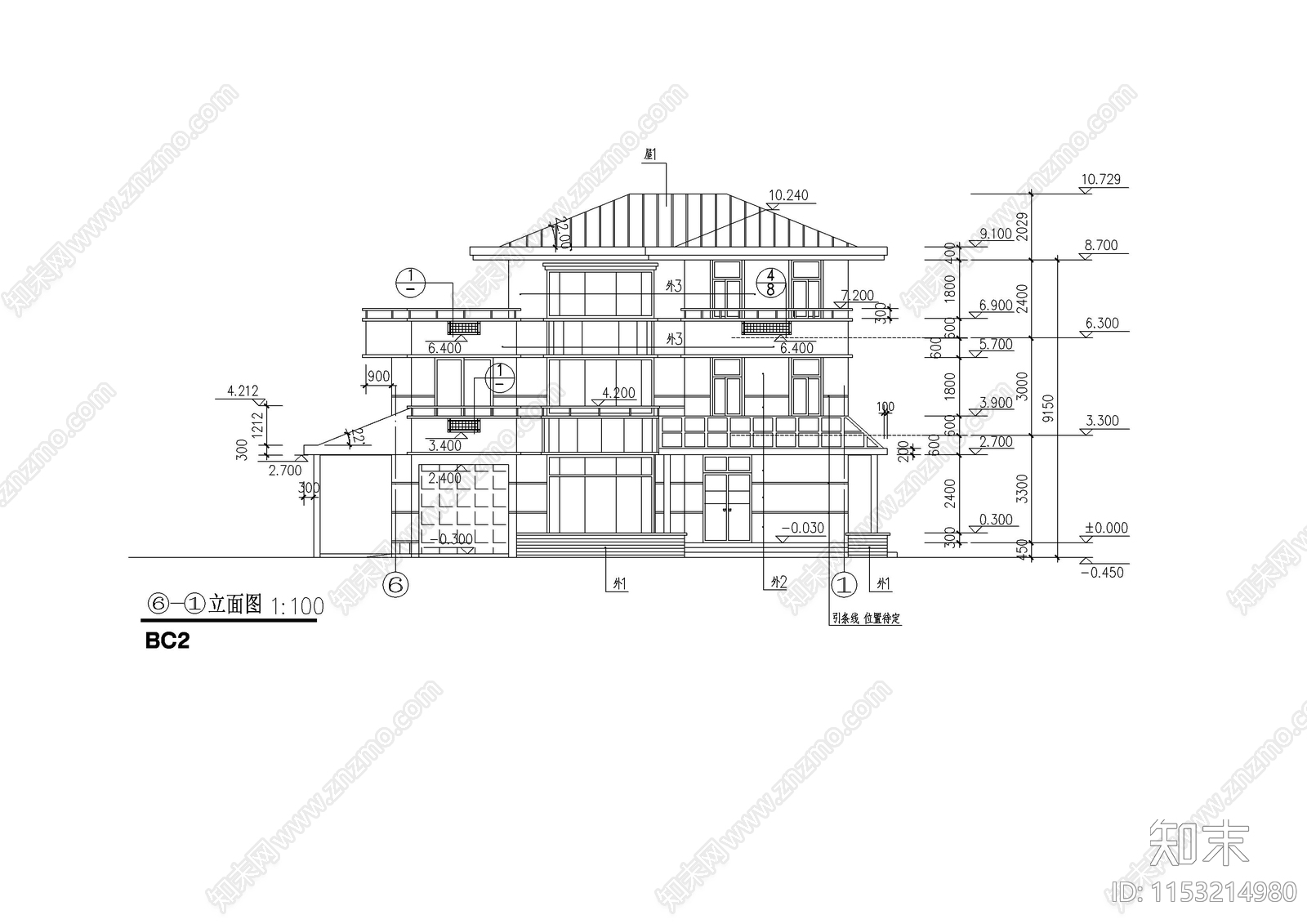 别墅建筑cad施工图下载【ID:1153214980】