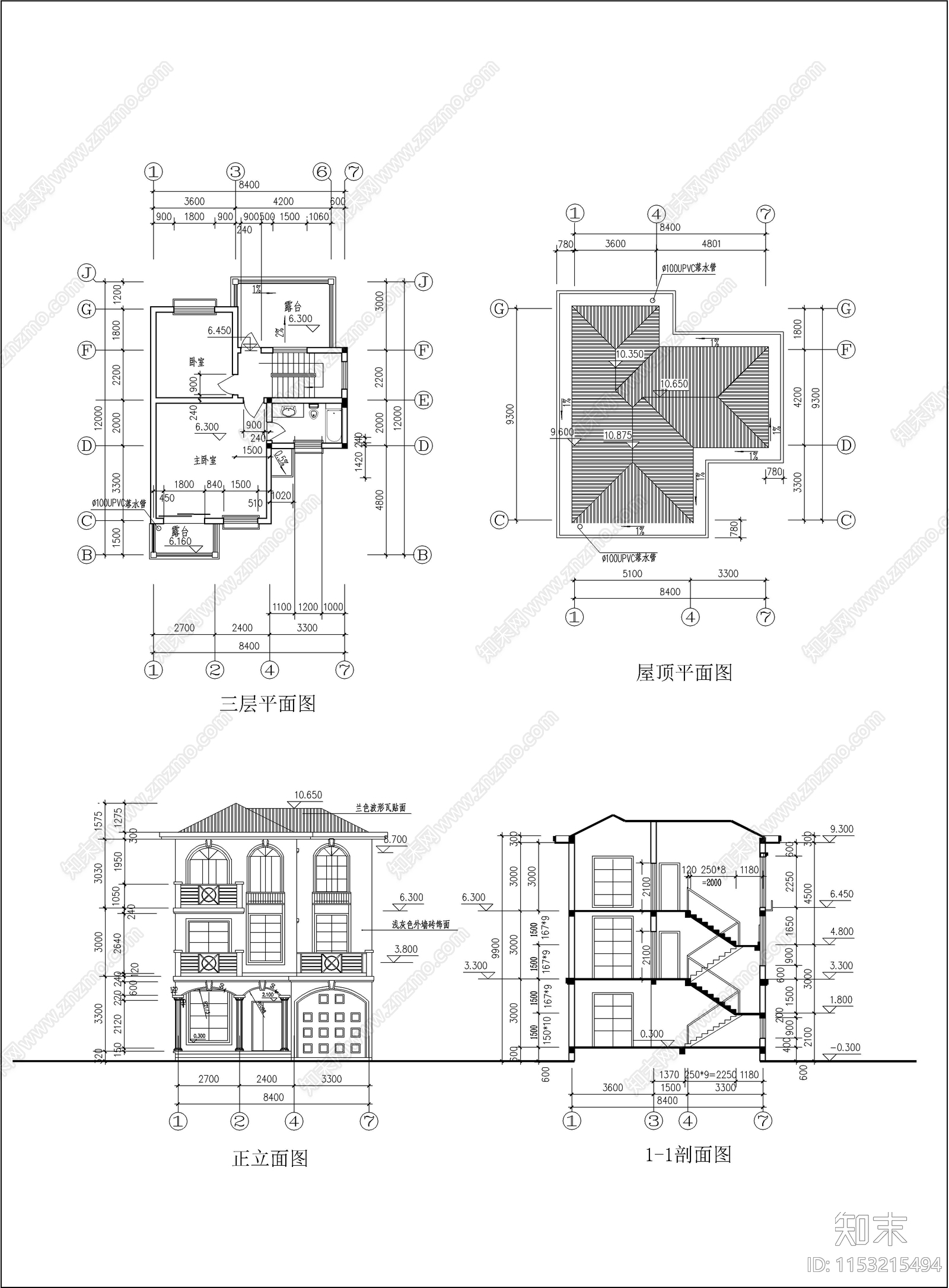 常德市柳叶湖度假区别墅建筑cad施工图下载【ID:1153215494】