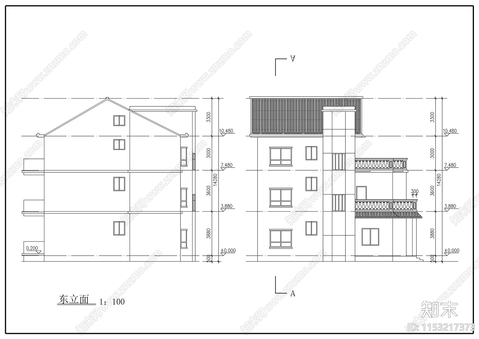 单栋别墅建筑cad施工图下载【ID:1153217373】