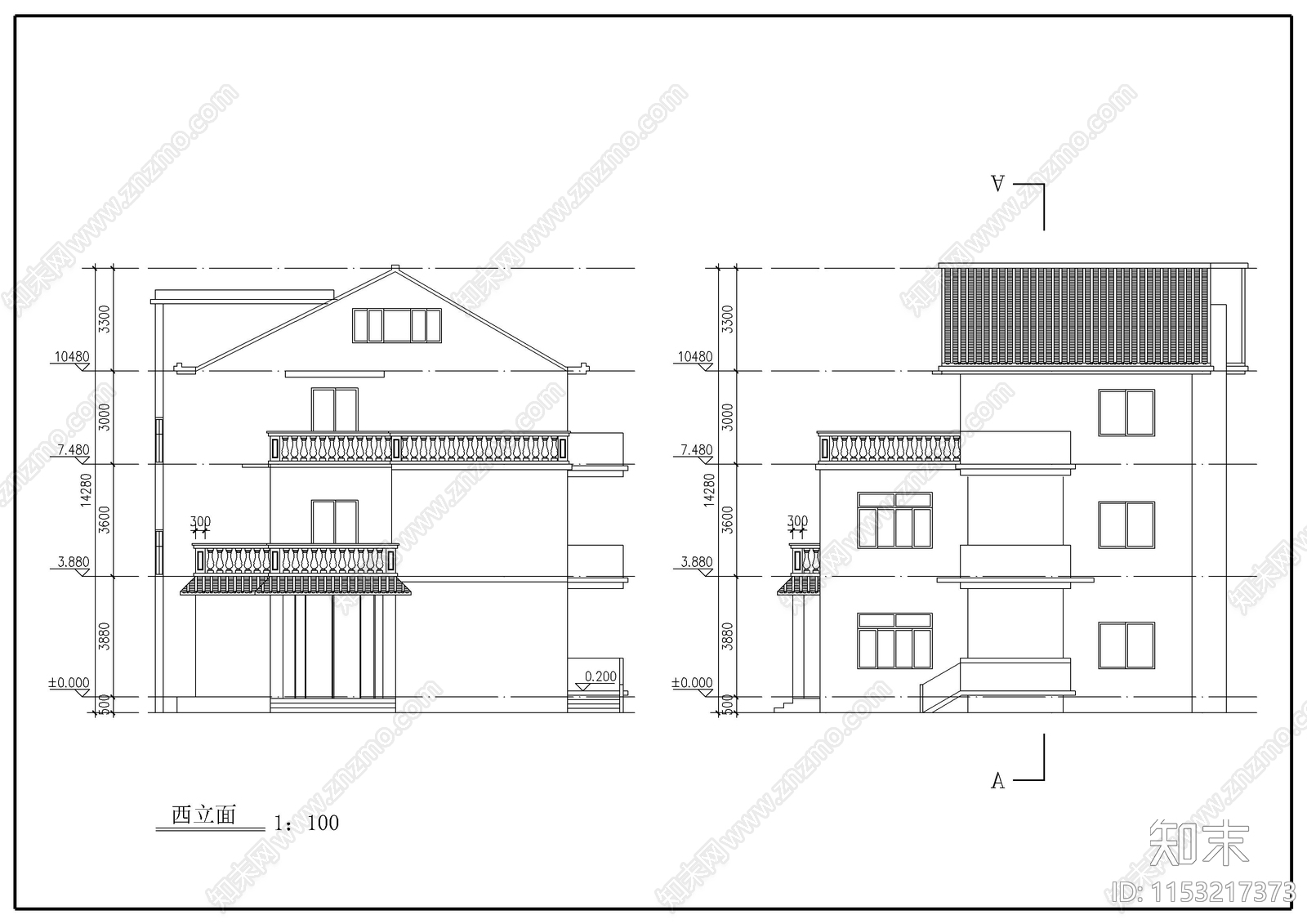 单栋别墅建筑cad施工图下载【ID:1153217373】