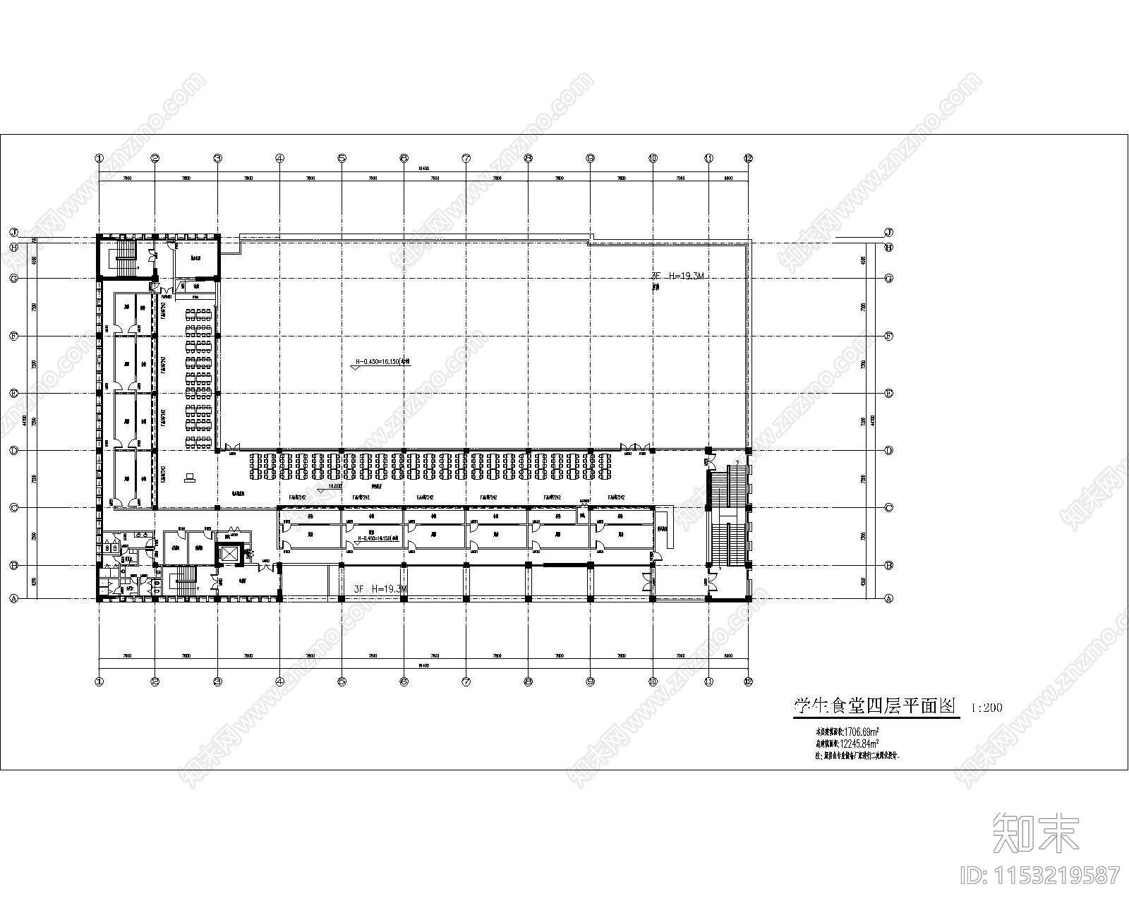 食堂建筑cad施工图下载【ID:1153219587】