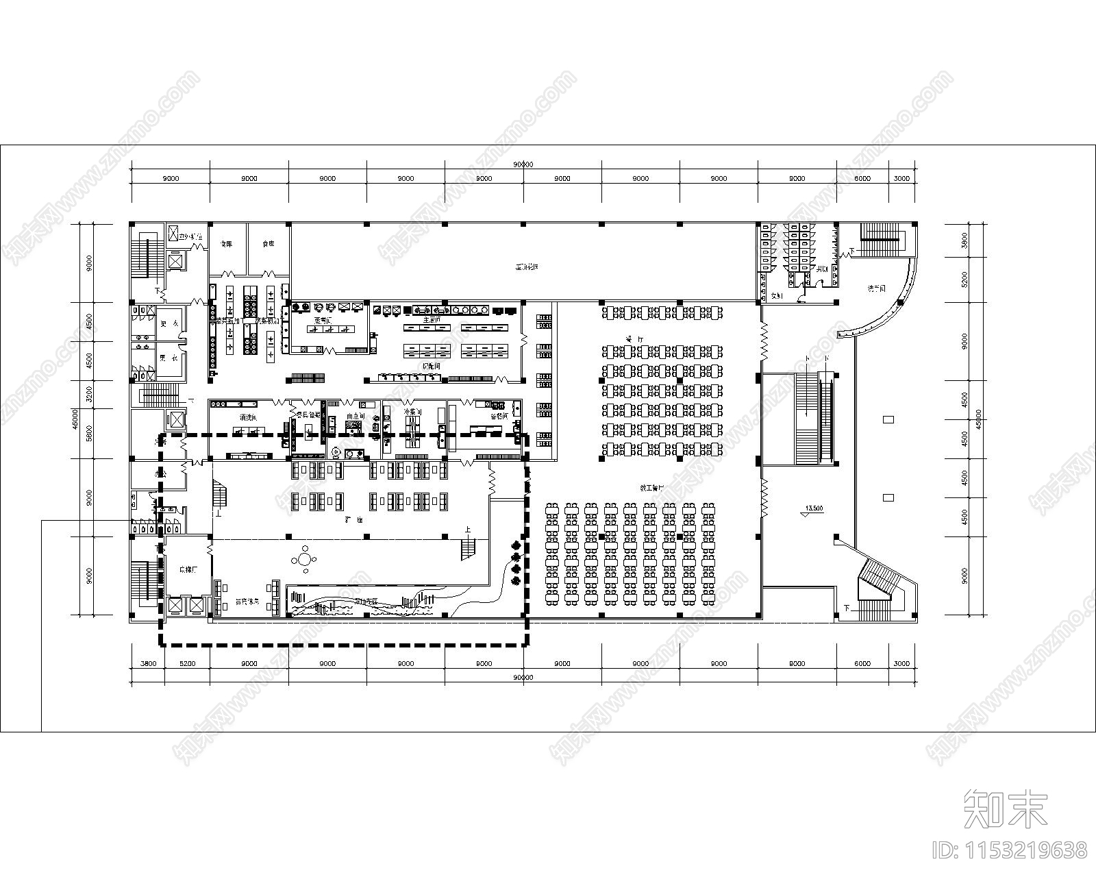 食堂建筑cad施工图下载【ID:1153219638】