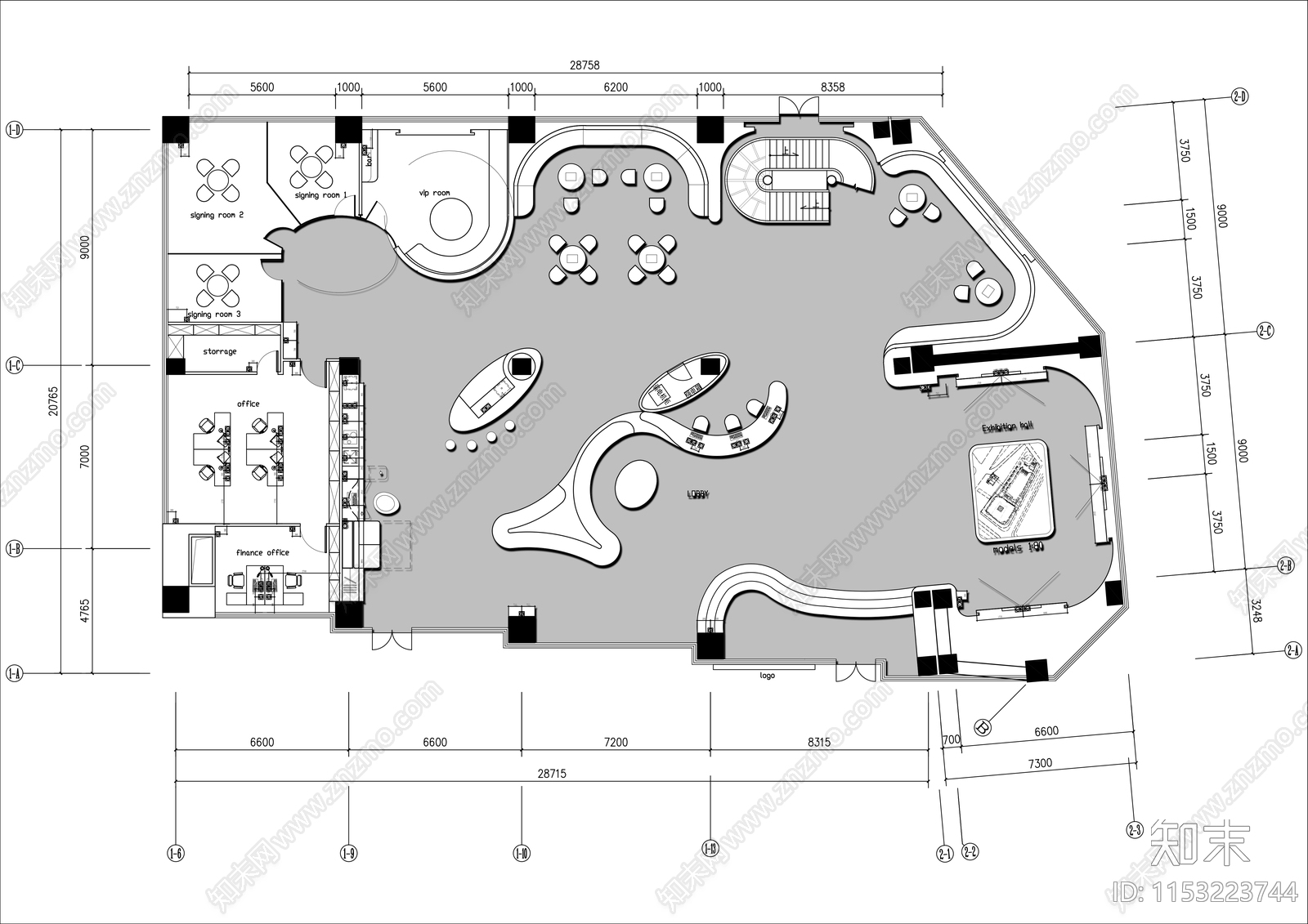 400㎡售楼部大厅平面施工图下载【ID:1153223744】