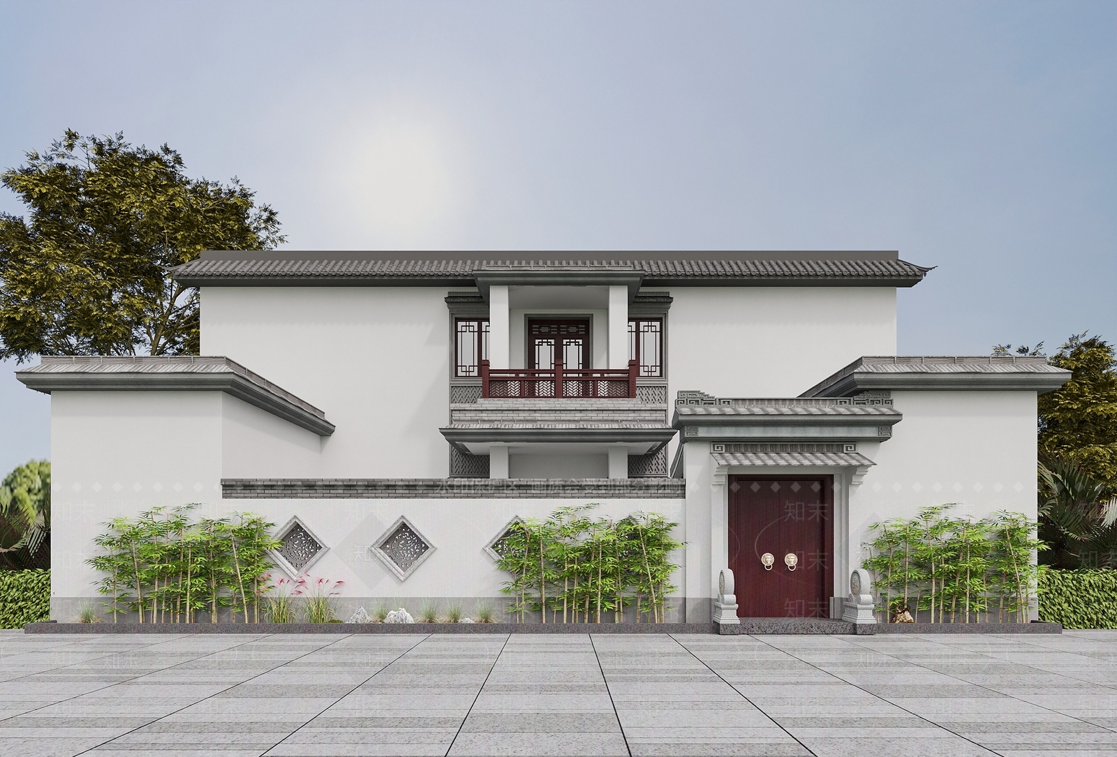 新中式徽派独栋别墅3D模型下载【ID:1153223773】