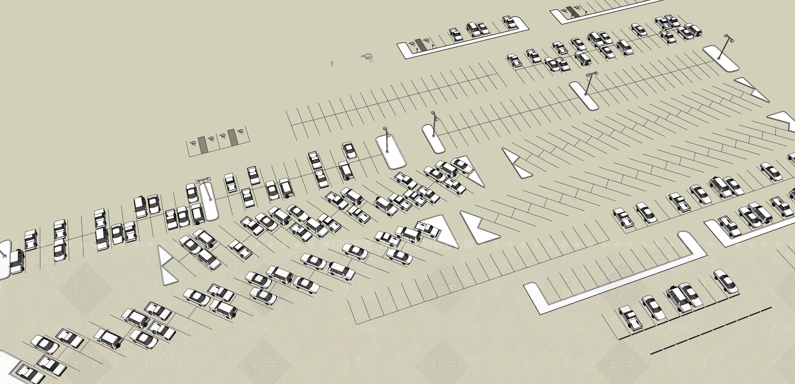 现代室外停车位及汽车组合SU模型下载【ID:1153224894】
