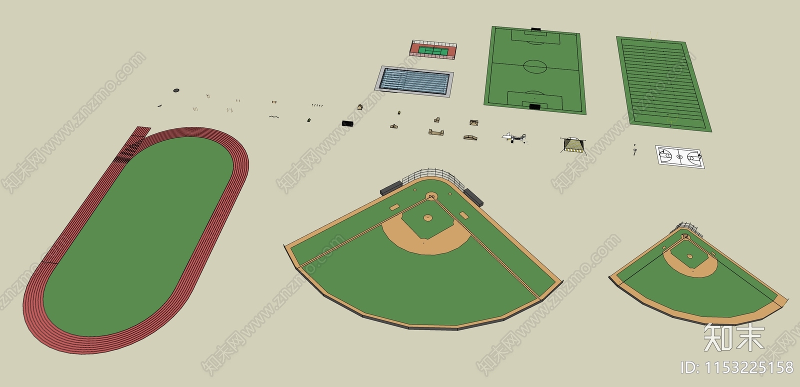 现代运动场及健身器材SU模型下载【ID:1153225158】