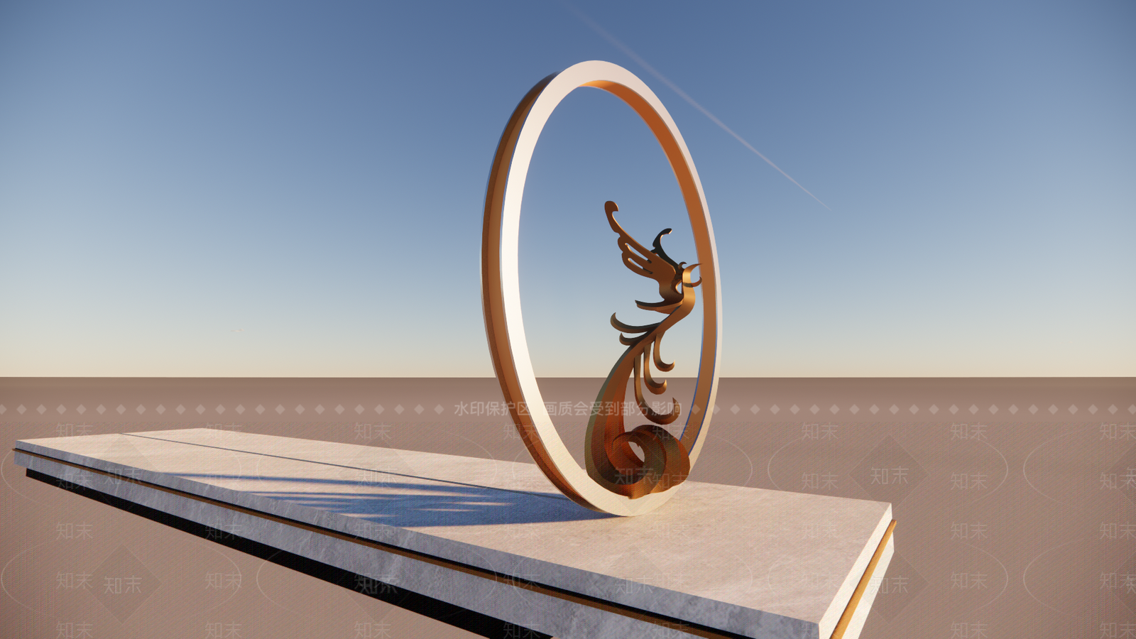 现代香槟金凤凰雕塑小品SU模型下载【ID:1153226297】