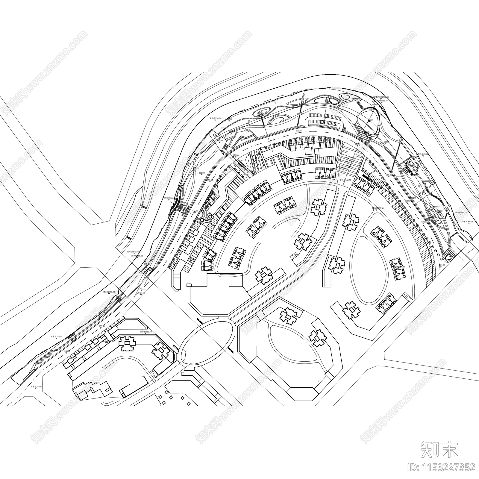 大足龙水河道整治滨水公园景观平面图cad施工图下载【ID:1153227352】