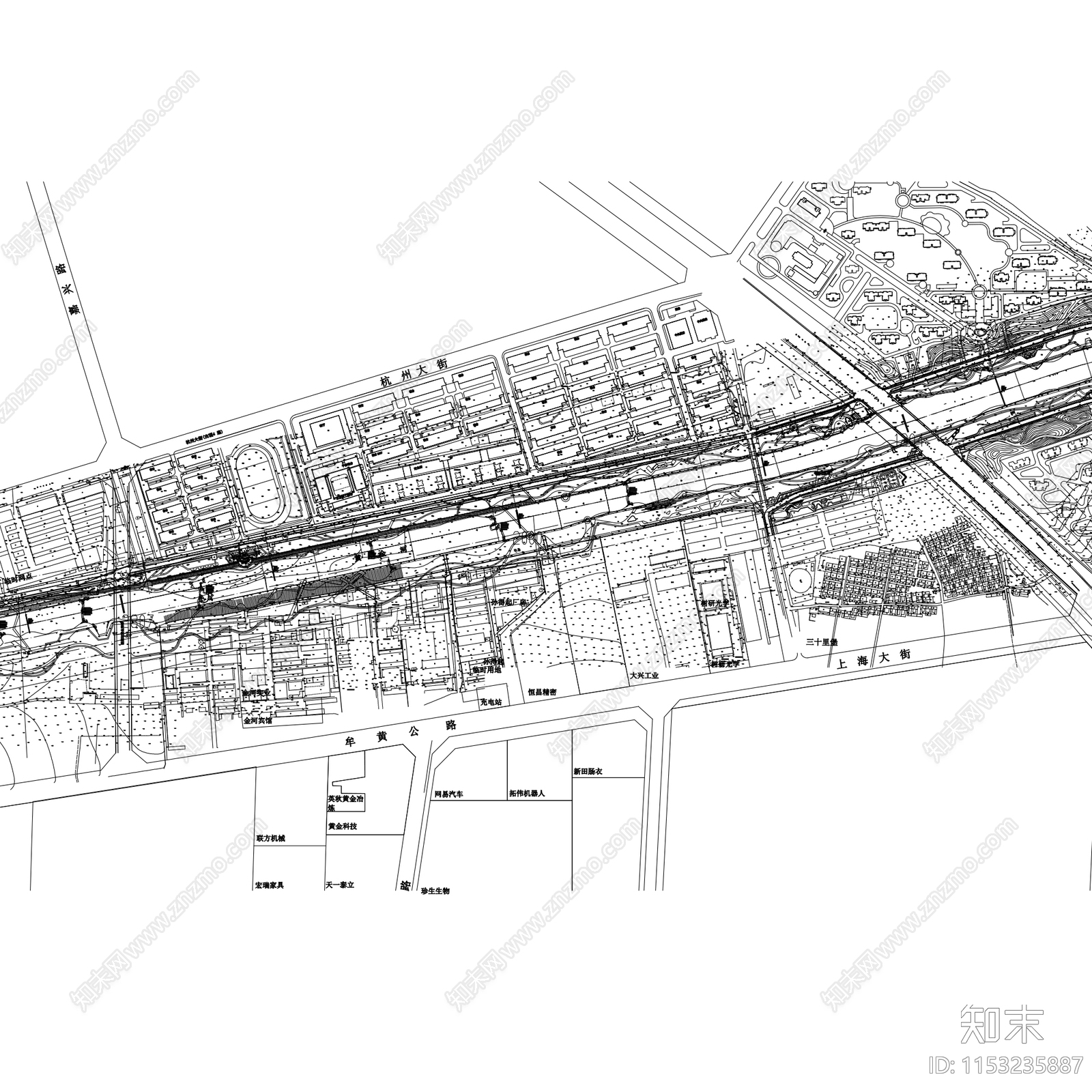 烟台黄金河滨河公园景观平面cad施工图下载【ID:1153235887】
