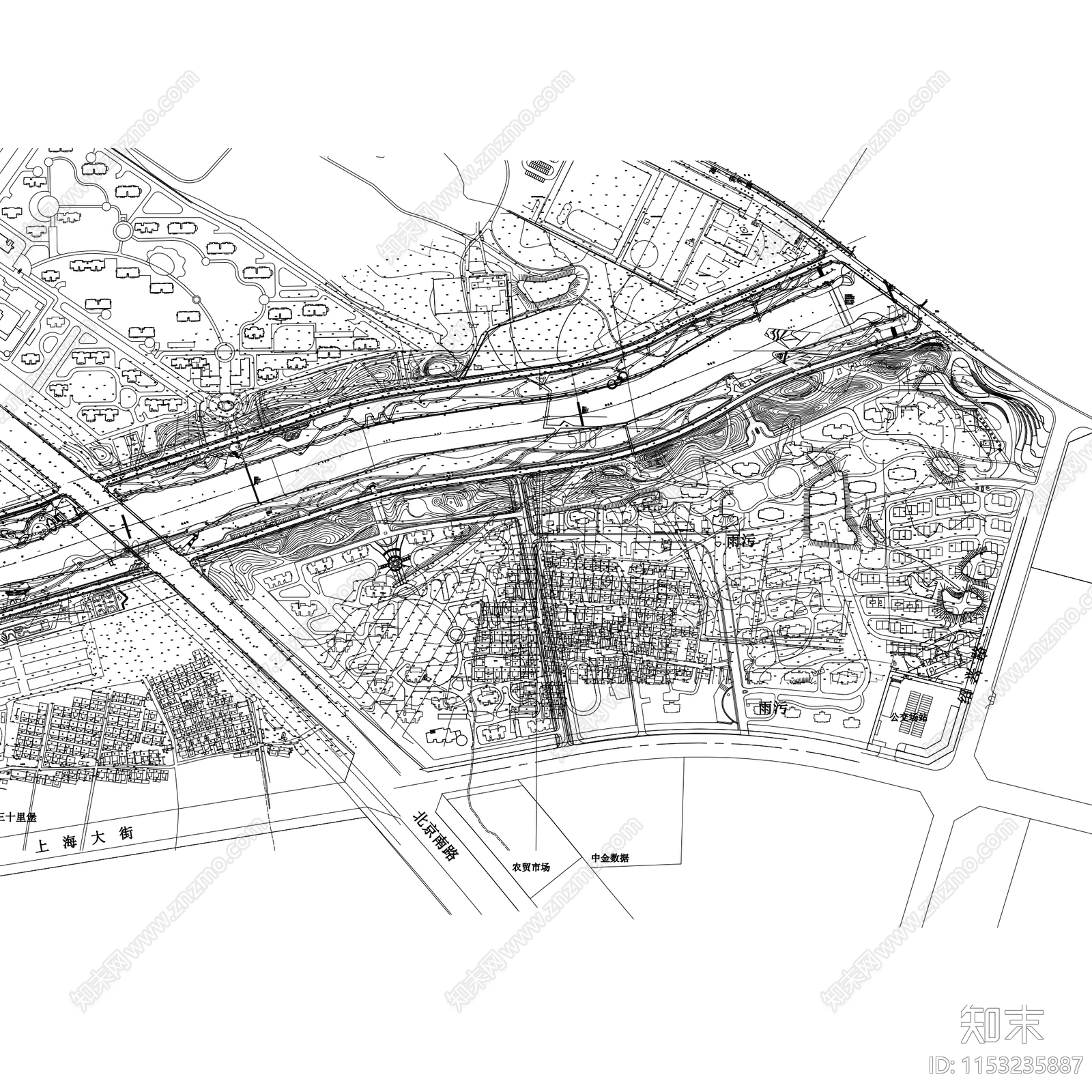 烟台黄金河滨河公园景观平面cad施工图下载【ID:1153235887】