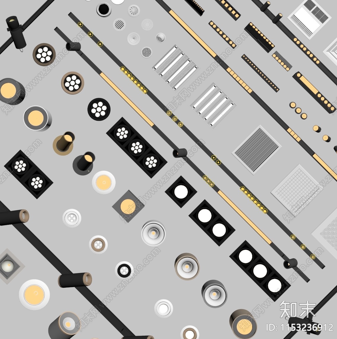 现代筒灯射灯轨道灯SU模型下载【ID:1153236912】