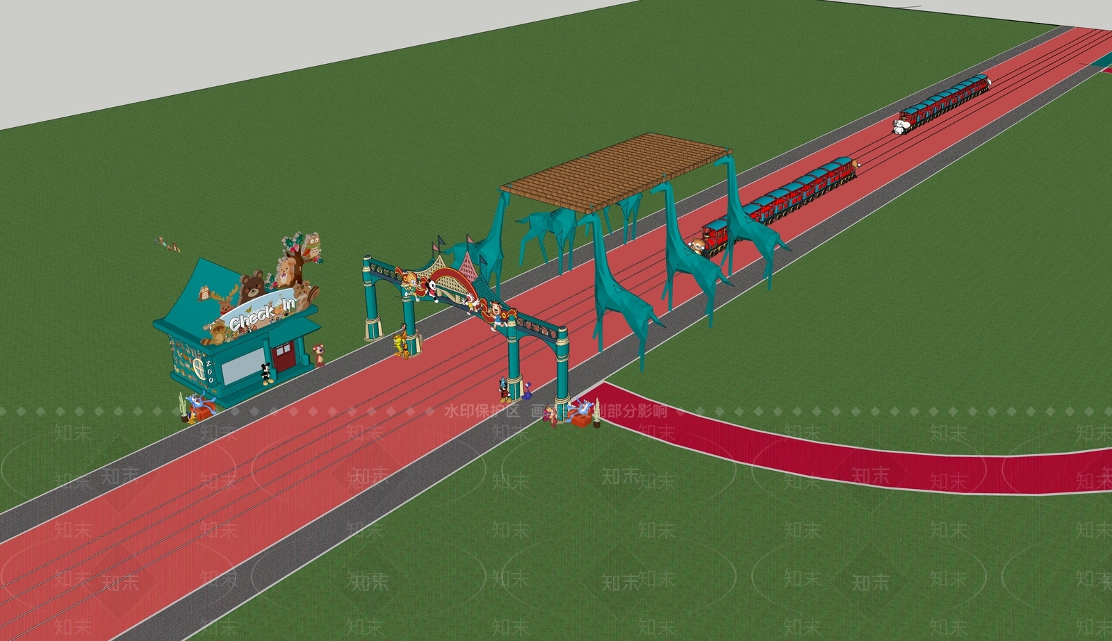 现代动物园入口大门SU模型下载【ID:1153238876】