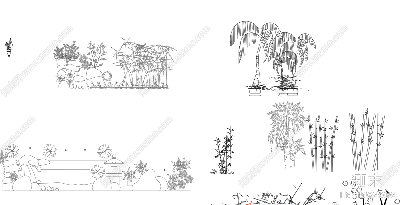 室内外植物立面图施工图下载【ID:1153240084】