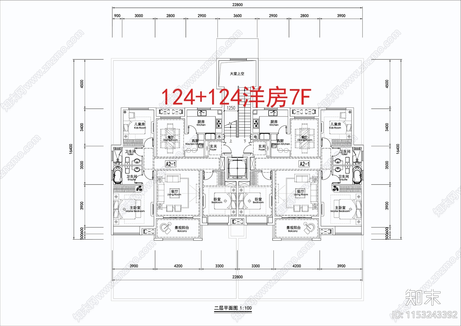 124㎡洋房7F家装cad施工图下载【ID:1153243392】