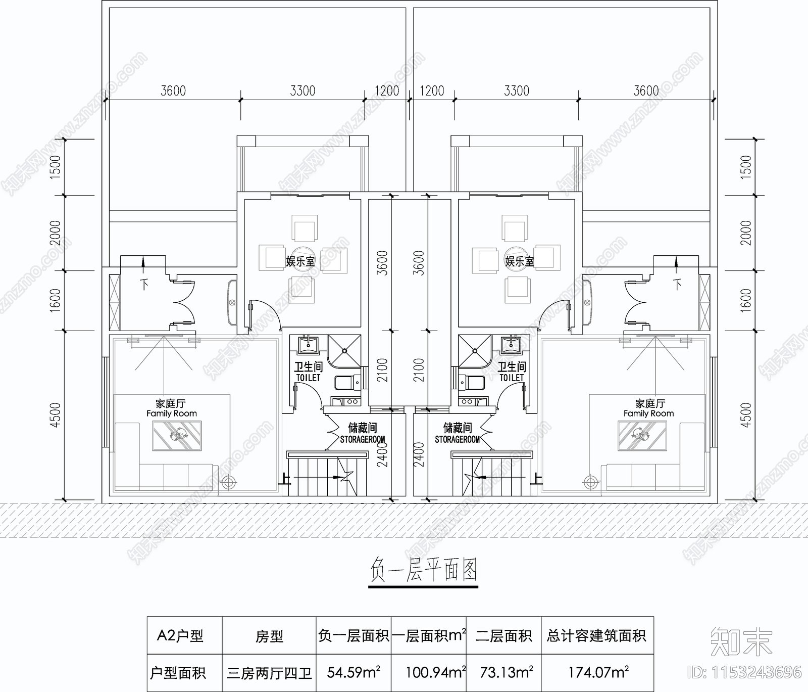 双拼别墅174㎡家装施工图下载【ID:1153243696】