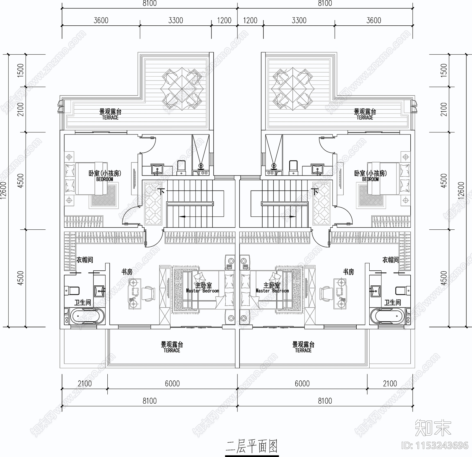 双拼别墅174㎡家装施工图下载【ID:1153243696】