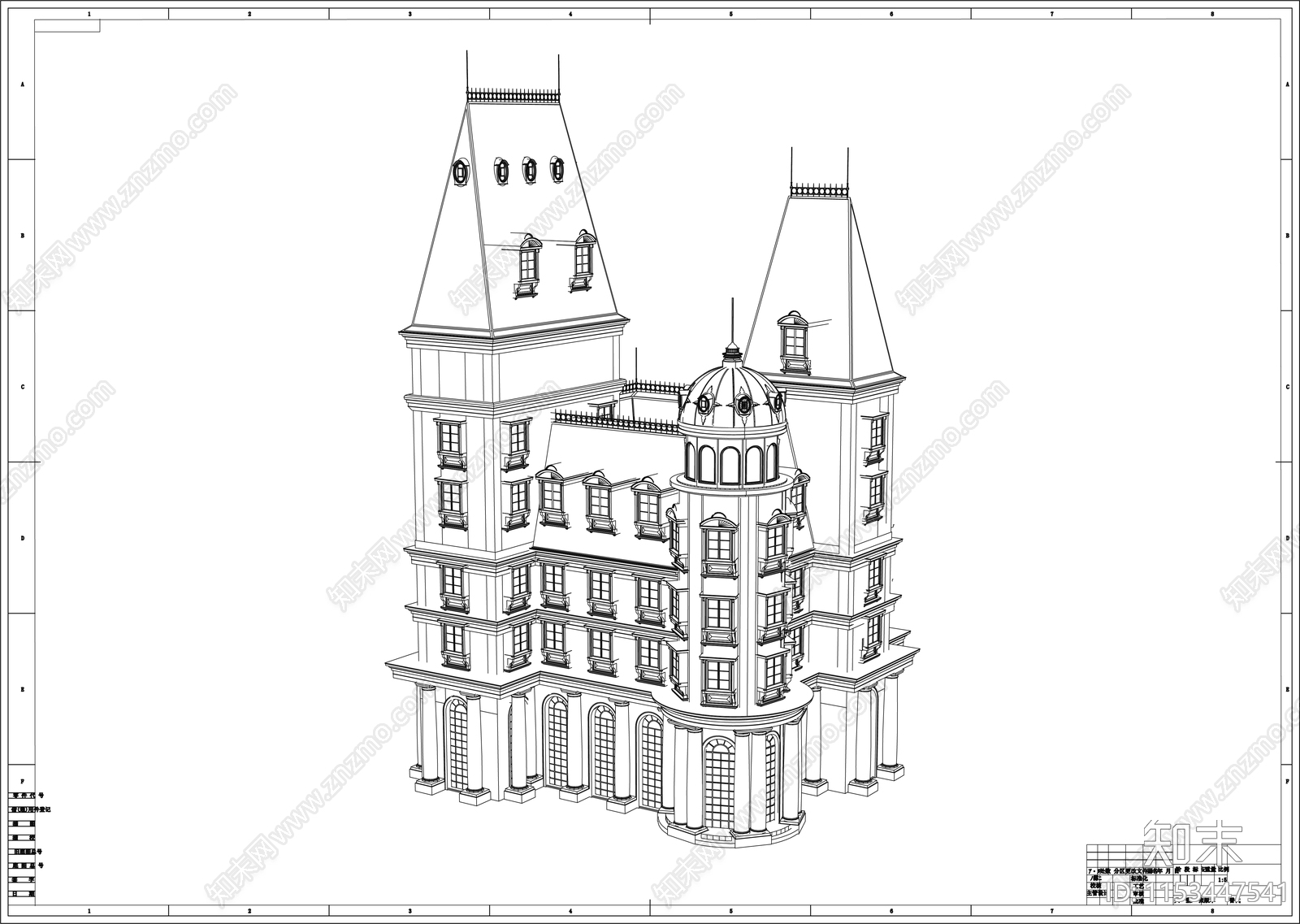 别墅建筑图库cad施工图下载【ID:1153447541】