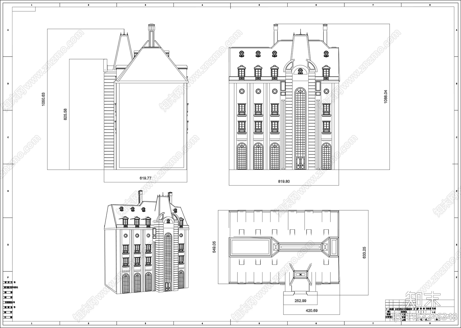 欧式别墅建筑设计cad施工图下载【ID:1153246348】