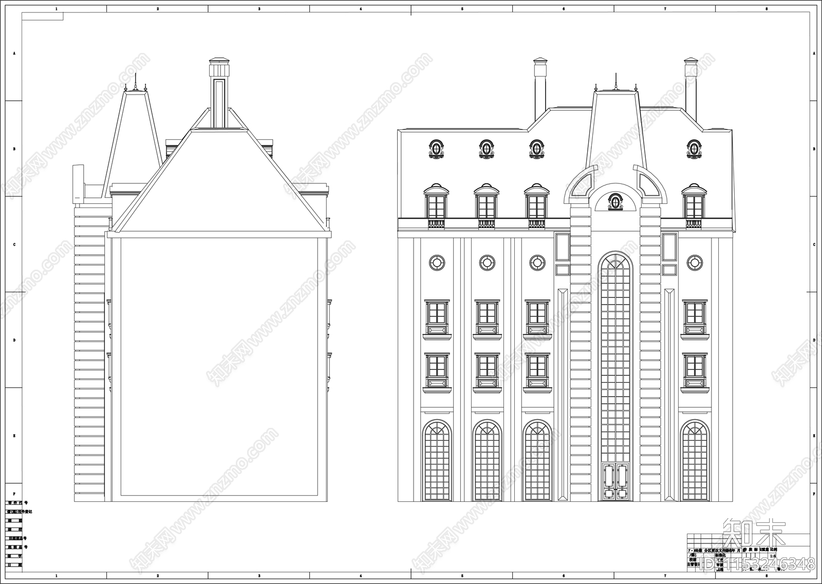 欧式别墅建筑设计cad施工图下载【ID:1153246348】