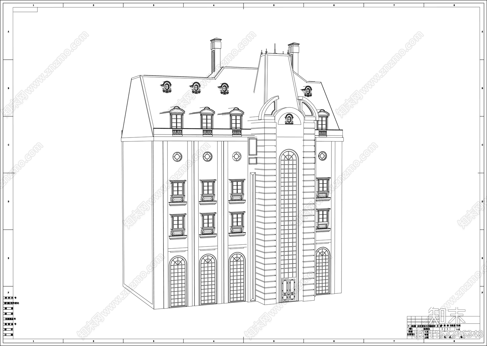 欧式别墅建筑设计cad施工图下载【ID:1153246348】