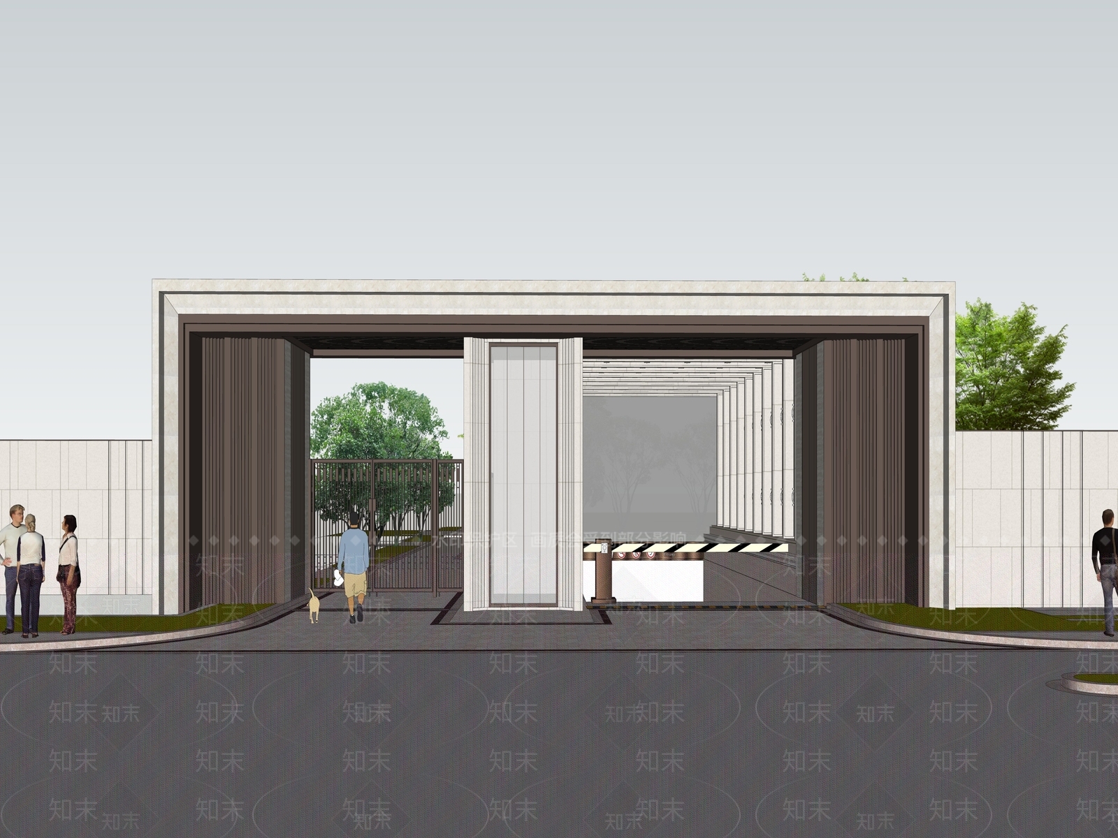 现代风格小区入口大门SU模型下载【ID:1153246860】