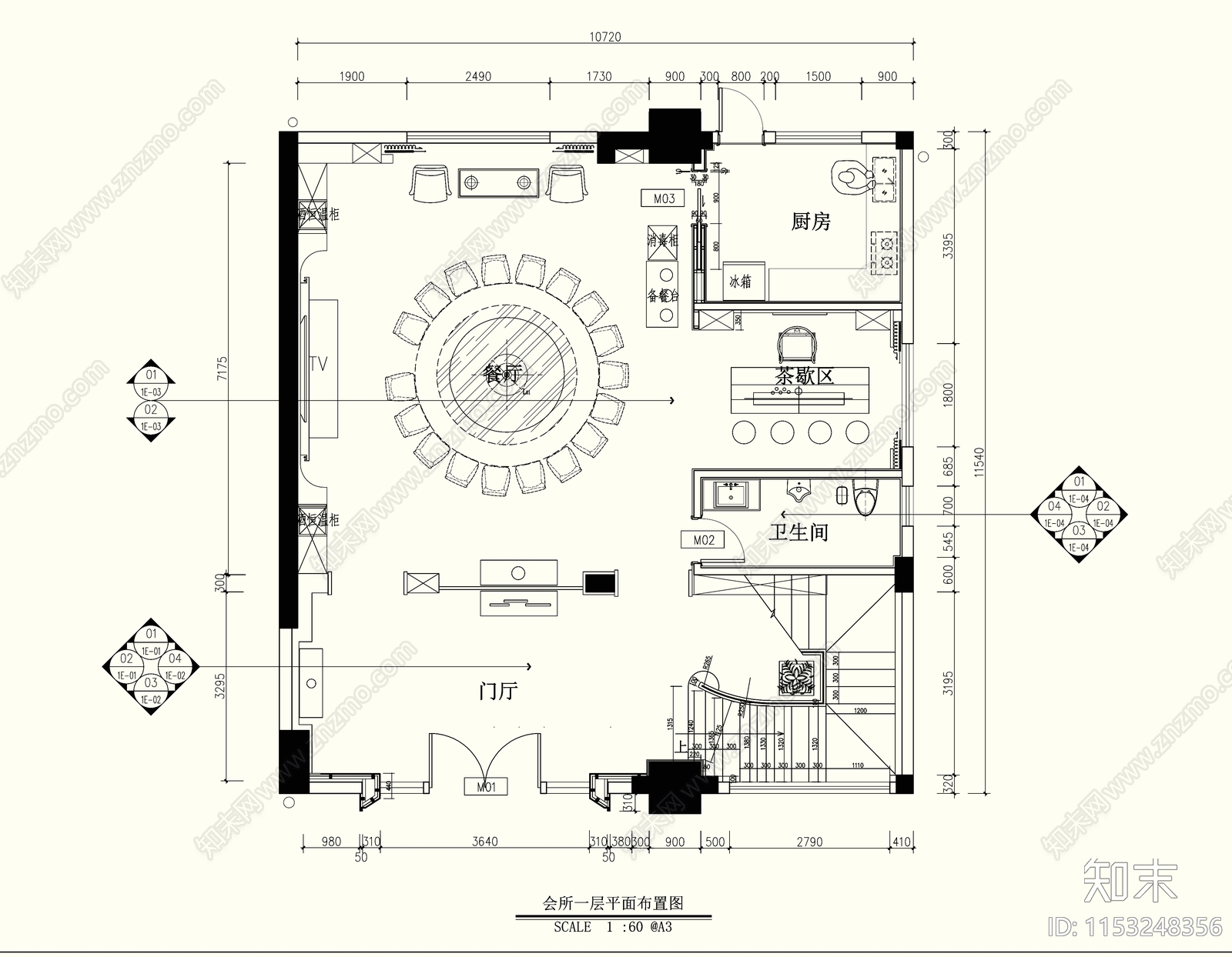 新中式私人会所cad施工图下载【ID:1153248356】