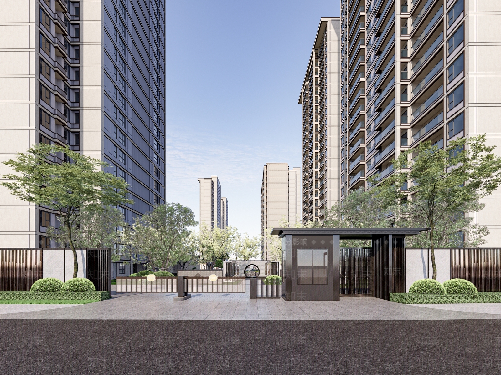 现代住宅小区入口大门SU模型下载【ID:1153251397】