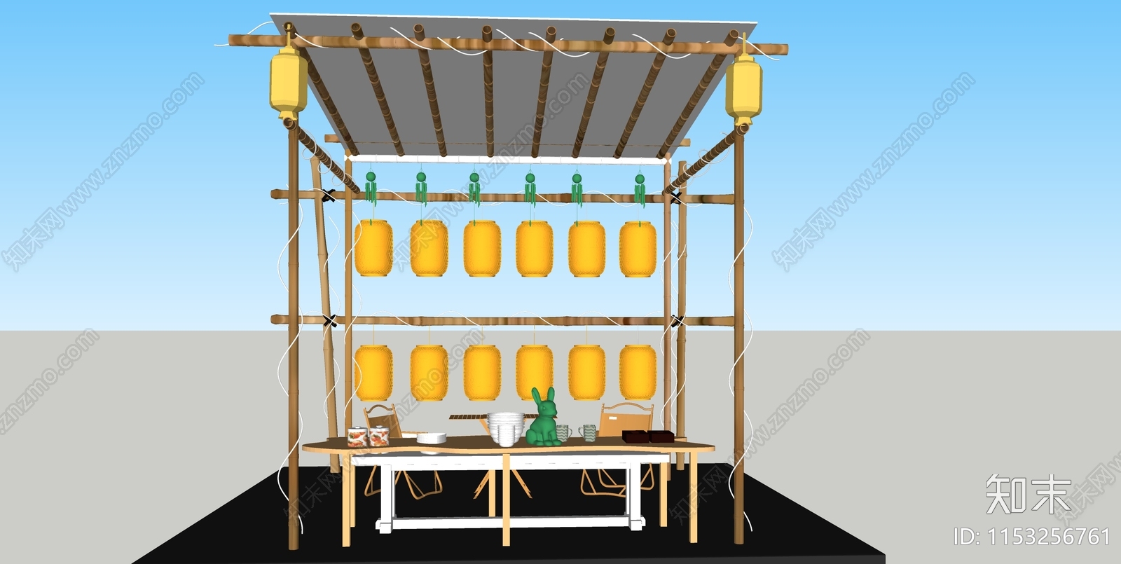 新中式灯笼主题摊位SU模型下载【ID:1153256761】