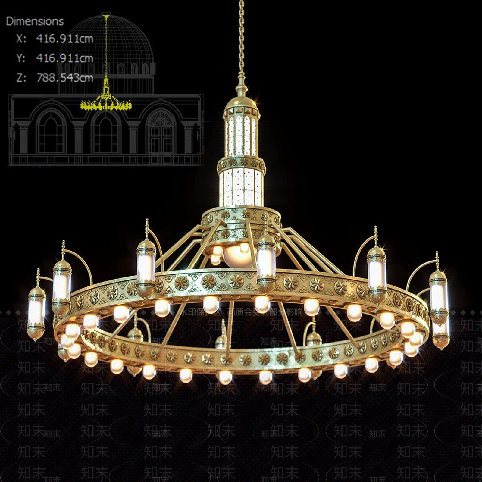 欧式古典穹顶吊灯3D模型下载【ID:1153259337】