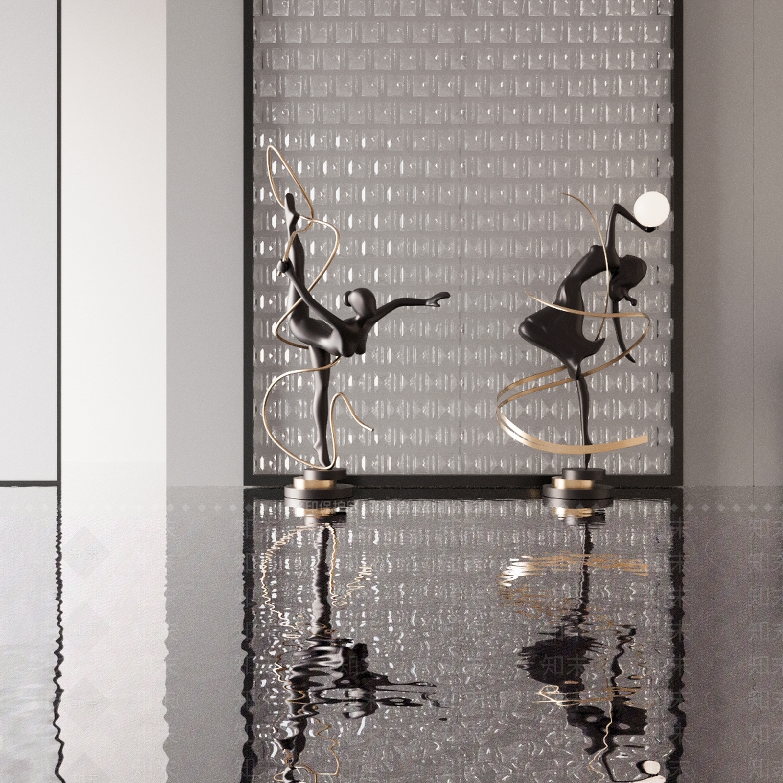 现代人物雕塑装置SU模型下载【ID:1153266727】