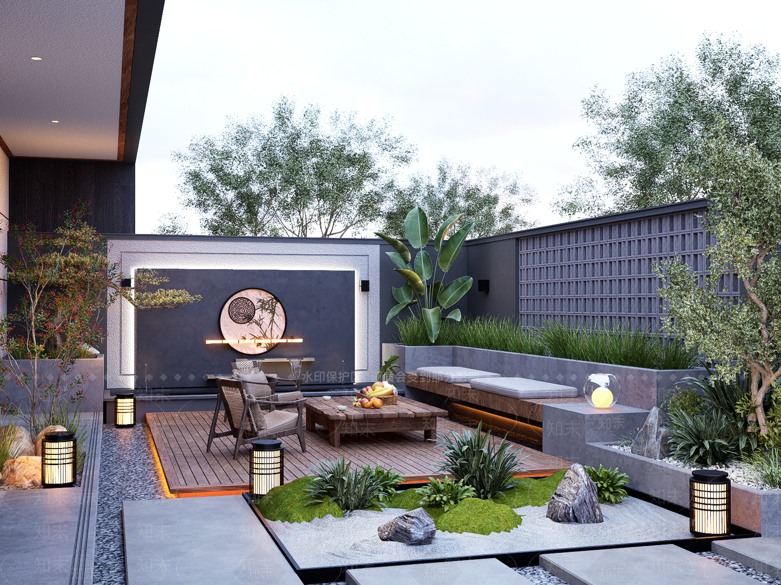新中式庭院景观花园SU模型下载【ID:1153272264】