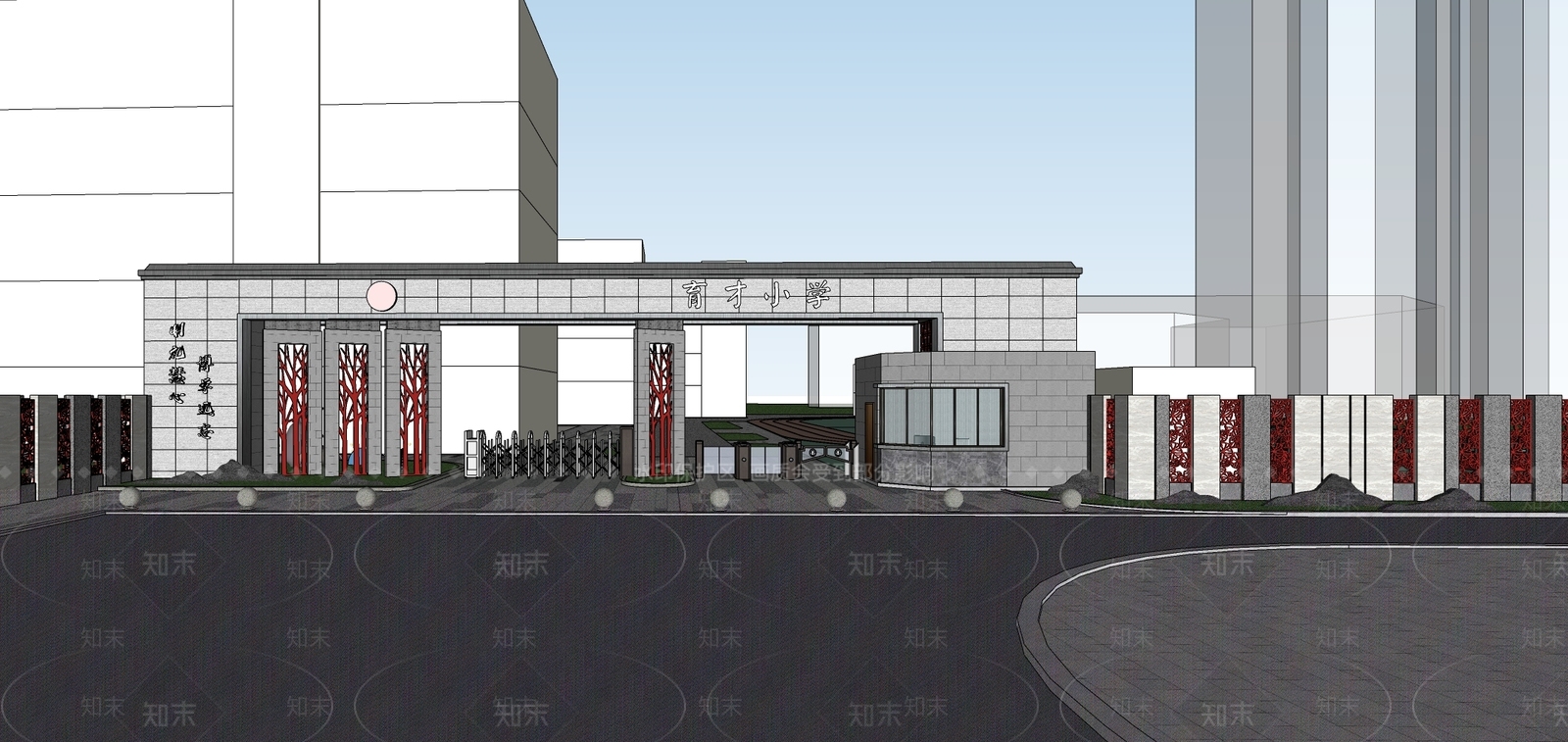 现代风格学校大门SU模型下载【ID:1153272307】