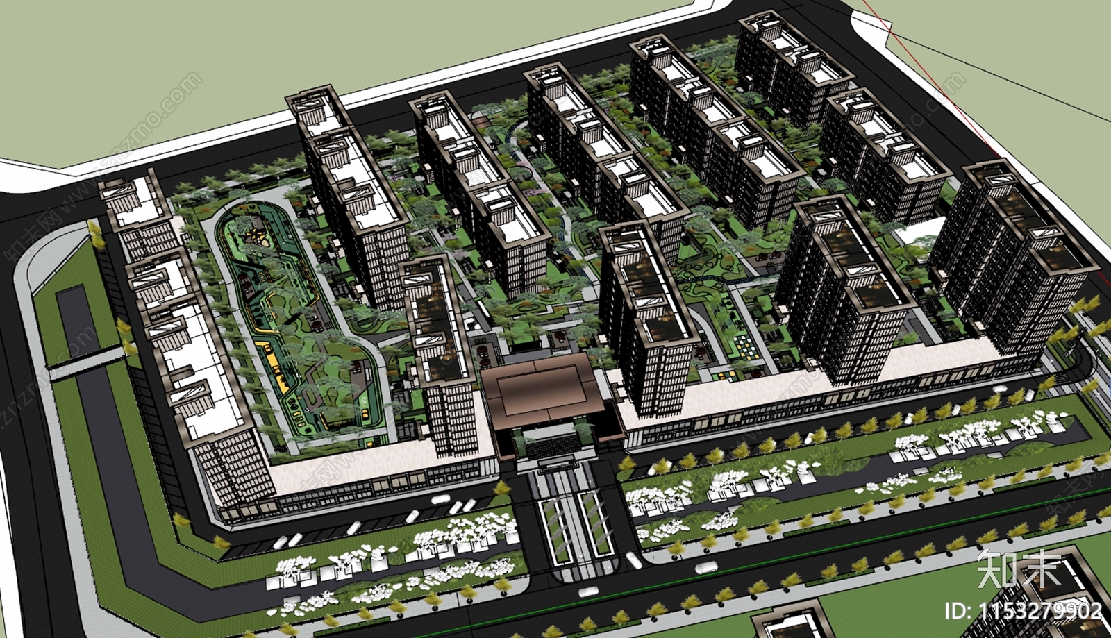 新中式住宅景观SU模型下载【ID:1153279902】