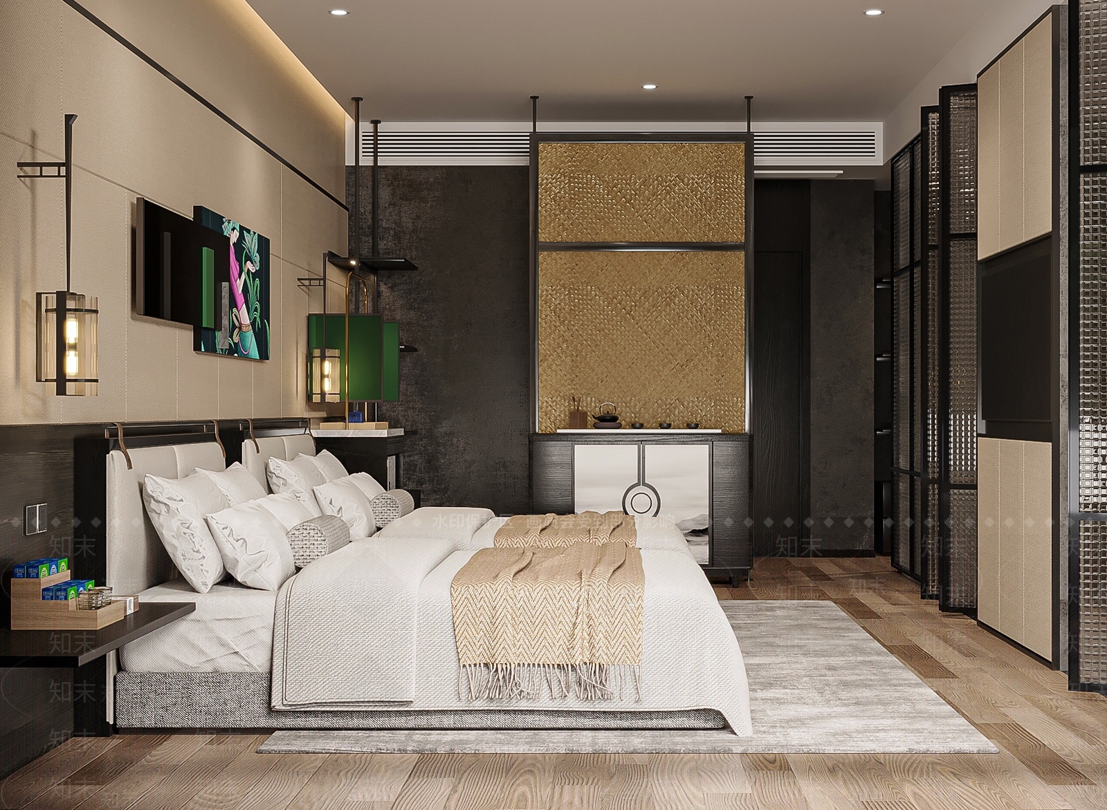 新中式酒店客房SU模型下载【ID:1153312065】