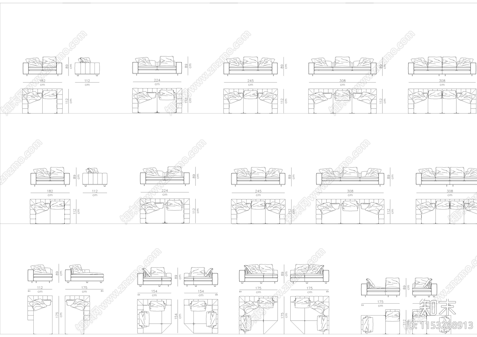 国外高端模块系列之沙发施工图下载【ID:1153288913】