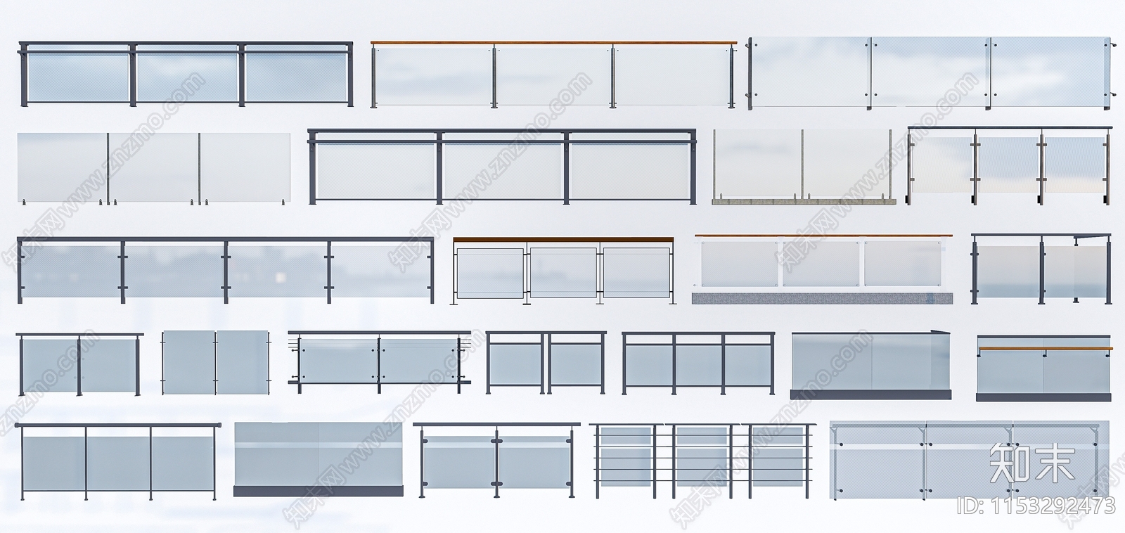 现代玻璃栏杆3D模型下载【ID:1153292473】