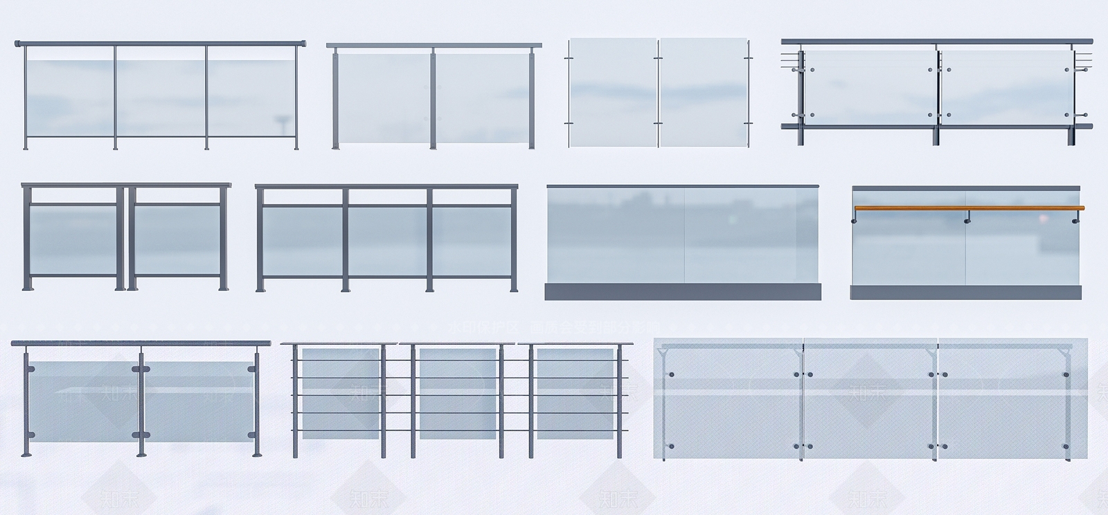 现代玻璃栏杆3D模型下载【ID:1153292591】
