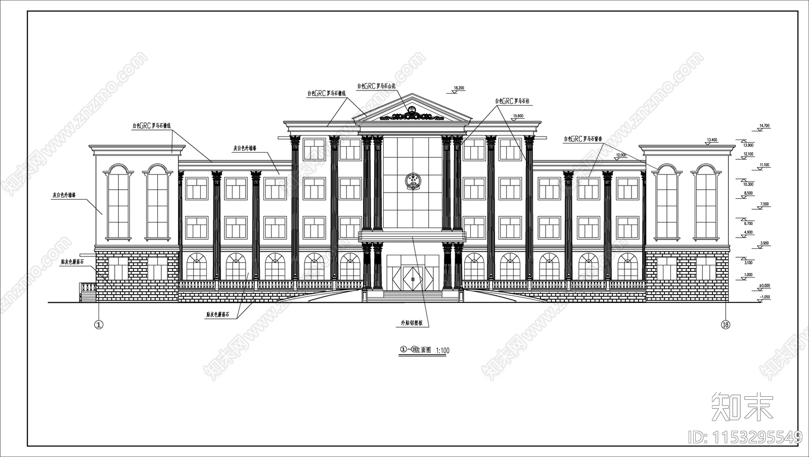 欧式罗马柱办公楼cad施工图下载【ID:1153295549】