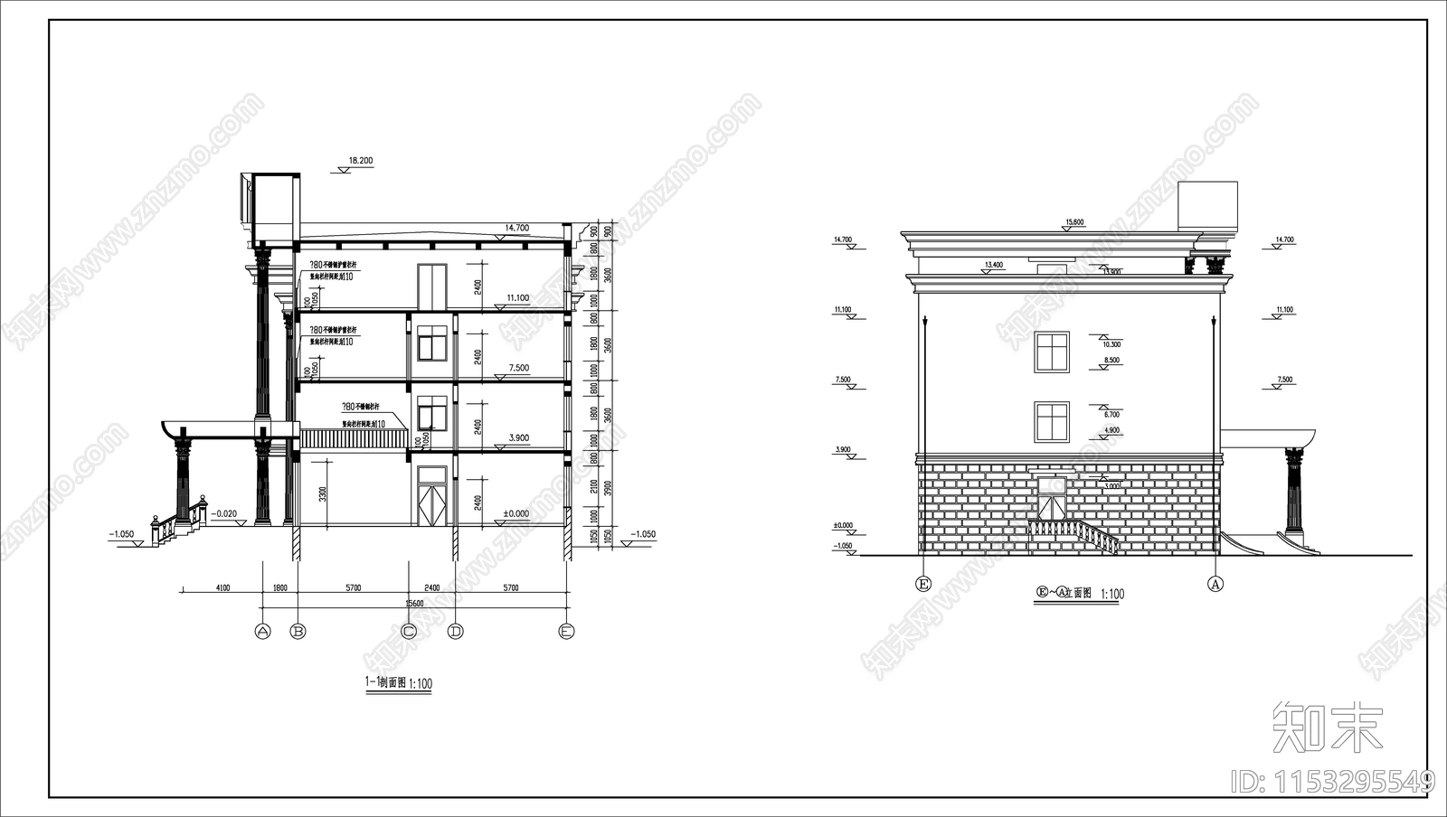 欧式罗马柱办公楼cad施工图下载【ID:1153295549】