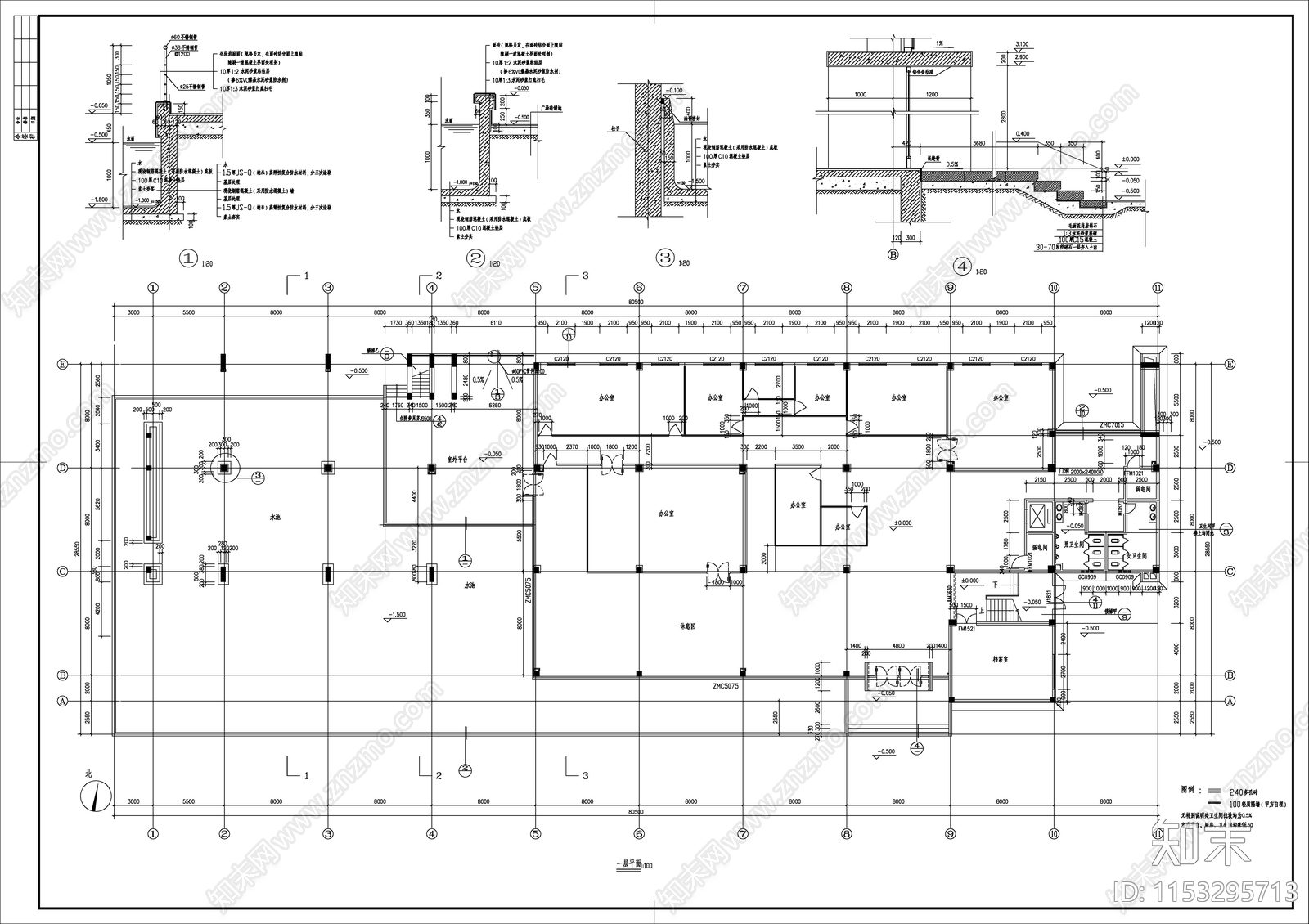 现代厂区办公楼建筑cad施工图下载【ID:1153295713】