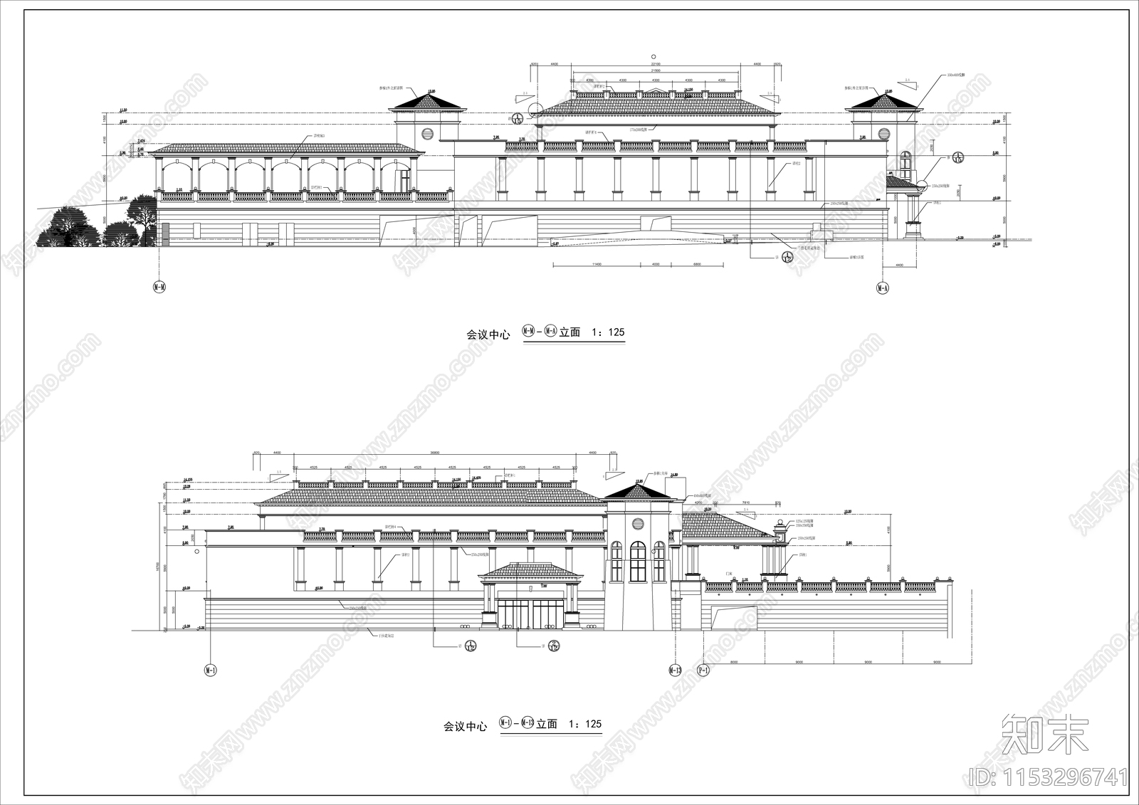 欧式风格会议中心建筑设计施工图下载【ID:1153296741】