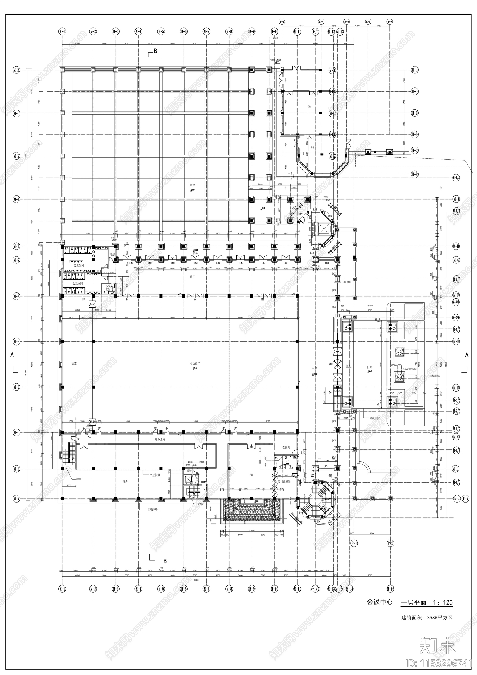 欧式风格会议中心建筑设计施工图下载【ID:1153296741】