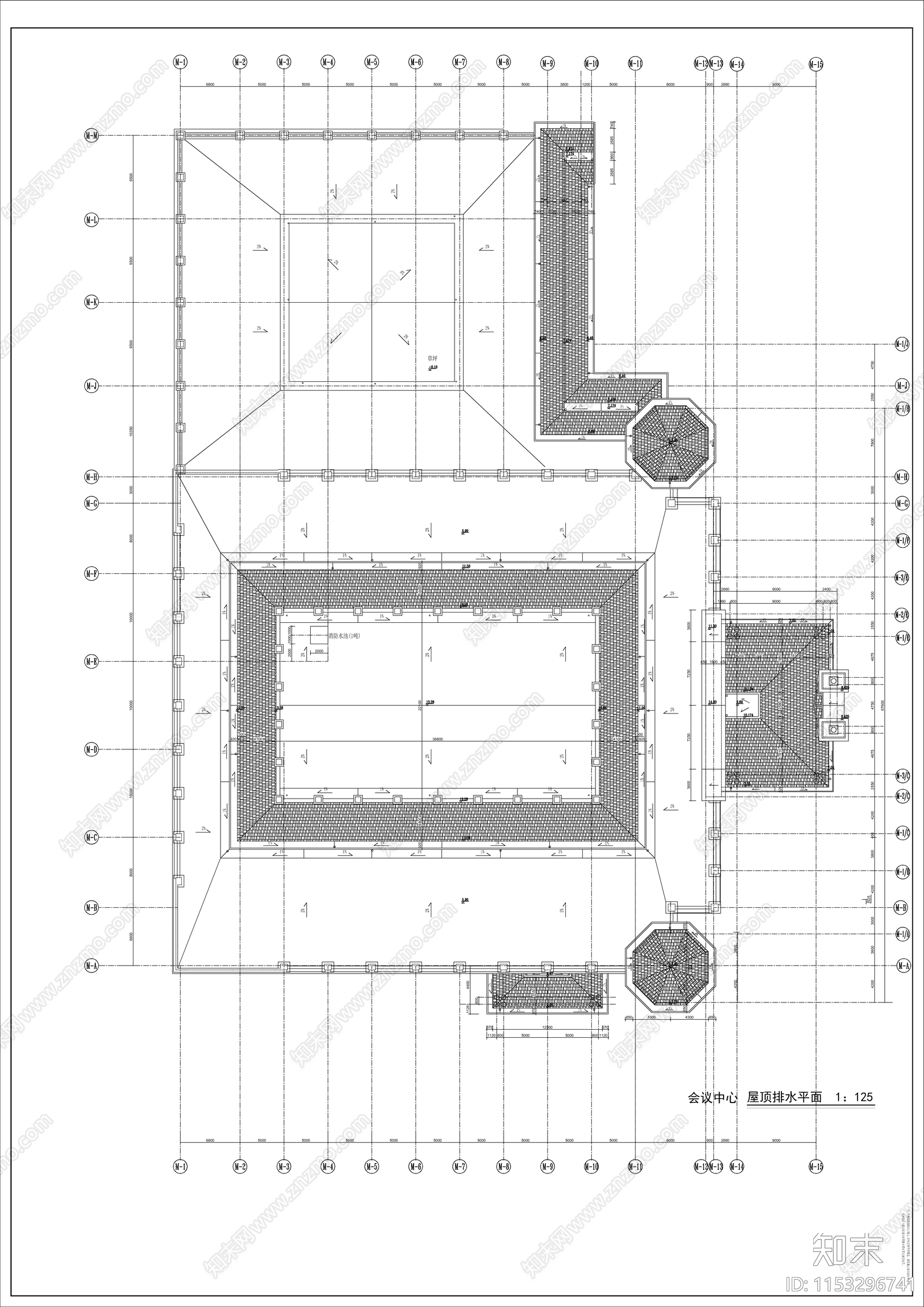 欧式风格会议中心建筑设计施工图下载【ID:1153296741】