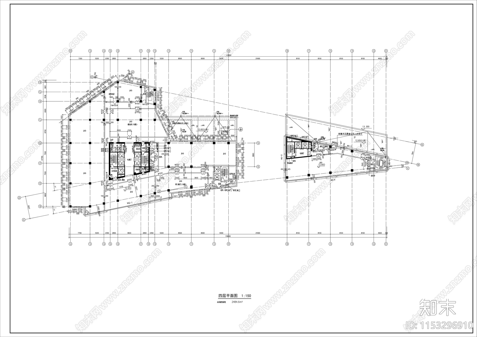 高层办公楼建筑cad施工图下载【ID:1153296910】